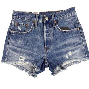 Levis Premium 501 High Rise Non-Stretch Denim Distressed Shorts  Size 24
